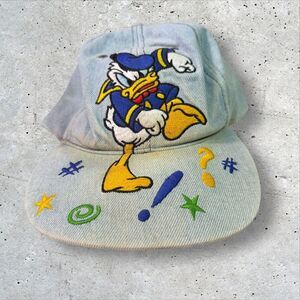 Vintage 90s Hat Walt Disney World Angry Donald Duck Denim Adjustable Metal Strap